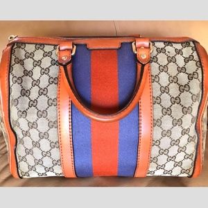 Gucci Boston Gg Web Leather Satchel Women Handbag